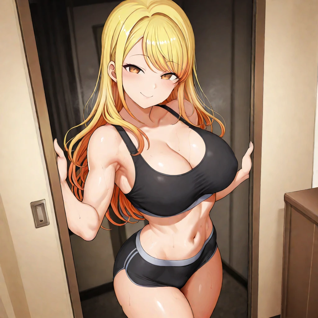 black sports bra, black panties