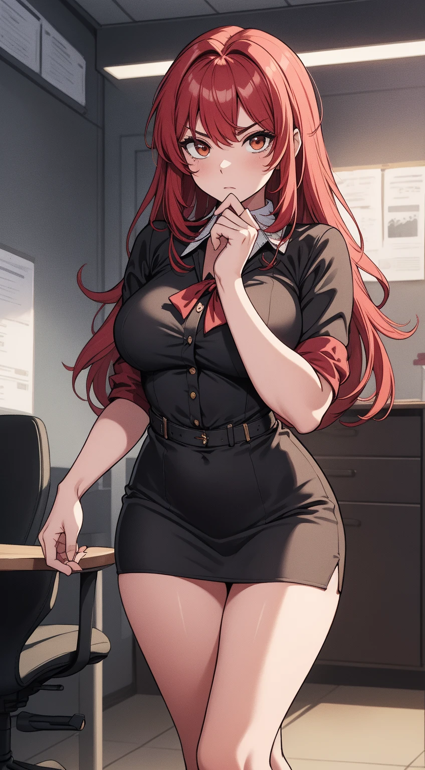 (Masterpiece, Best Quality, High Quality:1.4), professional artwork, Intricate Details, field of view, sharp focus, detailed painting, masterpiece, cinematic lighting, trending on pixiv, (vivid lighting, vibrant colors, by by Nagasawa Rosetsu:1.05),
Tachibana kyouka, (mature female, milf:1.1), solo, (curvy:1.1), standing near chalkboard, holding chalk, classroom, (full body shot:1.1),
(orange hair, brown hair :1.05), long hair, lipstick, makeup, ultra detail hair, ultra detail face, (orange eyes:1.05), perfect eyes, perfect face, earrings, (confused, blush:1.2),
shirt, jacket, (big ass), (big thighs), (long legs), (black thighhighs, garter belt:1.1), zettai ryouiki, pencil skirt, school uniform, highheels,
(Large Breasts:1.1), Cleavage, big ass, thighs,