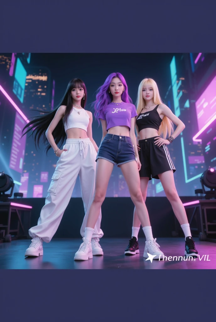 "Realistic portrait of a girl with white hair and purple eyes, her eyes glowing with a mesmerizing light, wearing a crop top and skirt, lips slightly parted with a subtle blush. The scene is set at night, with beautiful flowers bathed in the warm glow of the moonlight."