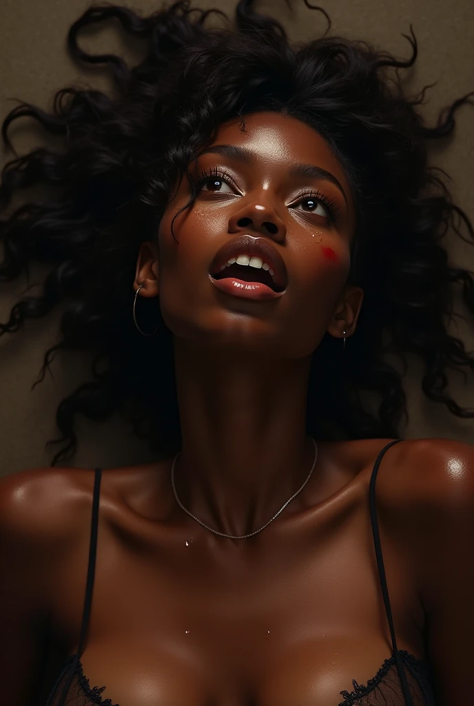 ((melhor qualidade)) ((hiper realista)) ((hiper detalhado)) ((4k foto)) Beautiful and hot black girl, with curly hair, beautiful body and legs, Very big boobs, beautiful mouth, beautiful and pointed nose, dressing sexy clothes, dead in mortuary with small wholes in your body by gunshots, blood dripping of The body, closed eyes