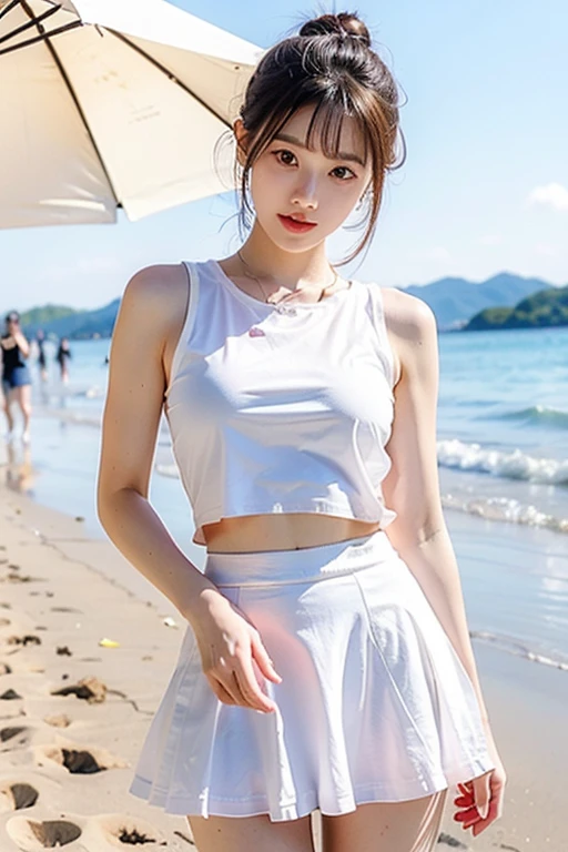 8k, Raw photo, highest quality, masterpiece:1.2), masterpiece, highest quality, figure, Very detailed, Fine details, High resolution, 8k,wallpaper, Perfect dynamic composition,(Detailed high quality, Realistic depiction of eyes:1.3)、 Woman、Arms wrapped around his back, hands tie behind bacｋ, Crouching on the deck of a yacht at sea、White panties are visible、Wearing a short-sleeved shirt、Wearing a long skirt、whole body、The whole thing faces forward、２１talent、Beauty、I am a TV personality.、Well-formed face、Make your eyes even、Beautiful black hair fluttering violently in the wind、Fluttering bangs、Well-balanced proportionedium build、Beautiful legs、Refreshing small face、Beautiful scenery、