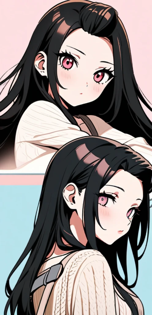 Mommy with 4 daughter,black hair, long hair, (hair over one eye:1.4), messy hair, hair between eyes, chubby cheek,Sexy lips, pucker lips