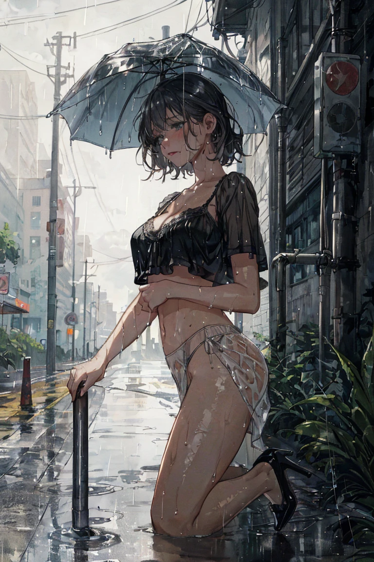 ((Best Quality, 8k, Masterpiece:1.3)), Focus:1.2, Perfect Body Beauty:1.4, Buttocks:1.2, ((Layered Haircut, Breasts:1.2)), (Wet Clothes:1.1) , (Rain, Street:1.3), Bandeau Dress: 1.1, Highly Detailed Face and Skin Texture, Fine Eyes, Double Eyelids, Whitened Skin, Long Hair, (Shut Up: 1.3)