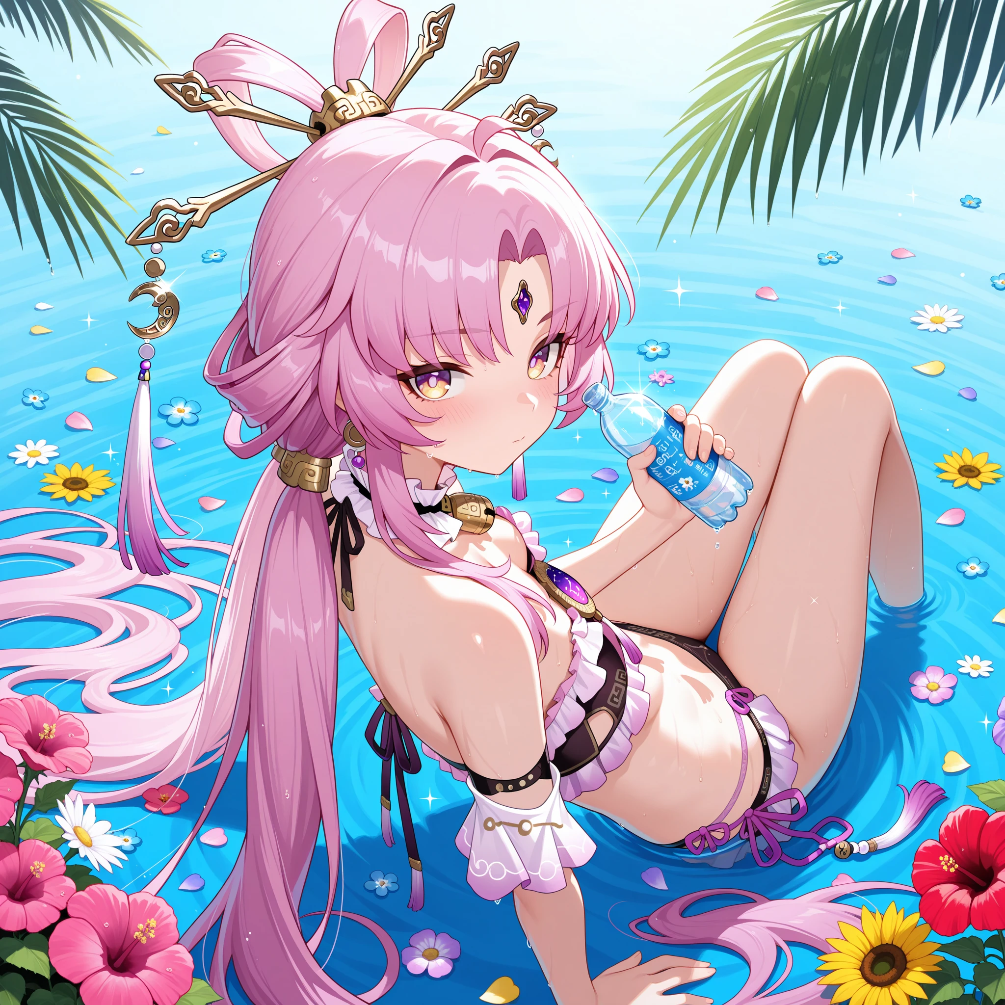 (best quality, high resolution, realistic), detailed, bright colors, lace, Pouting, long eyelashes, sparkling skin, lustrous Some hair, heart shaped pupils, pink hair, tongue sticking out.. Sex costumes, chest tattoo, Photographed from a distance, Areola cover, small thighs, ashamed, detailed 전신 4K, See all, looking from a distance, spread your legs , lingerie swimsuit, spilled clothes, Slobber, Immerse yourself in water, Perforated nipples, small thighs에 낙서, , fell into swimming pool, full body view, large swimming pool, Hole swimsuit,Full, large breasts, runoff, Hair is wet, , biting my lip, Wipe it&#39;s eyes, Shameful appearance, Mild atmosphere，Genshin，yae miko，yae miko，Genshinyae miko