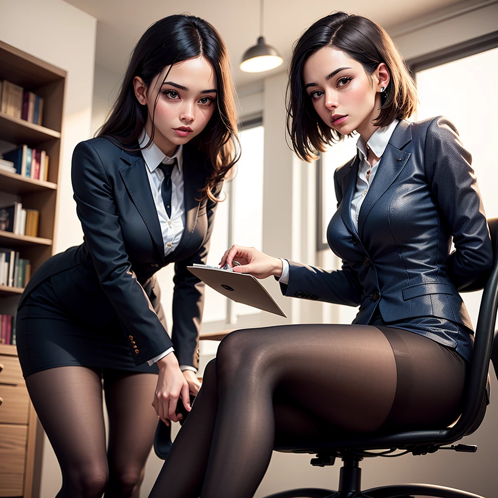 Full body photo of beautiful sexy secretary in miniskirt and seam stockings, black red patent leather high heels, tall, slender, thin waist, long legs, 9 head body, beautiful appearance, sexy clothes, golden ratio body, perfect body details, (stands_straight), ((solo)), adult, at_the_office, high heels, craves, petting_herself