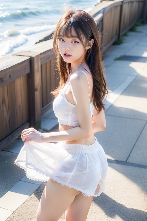maasterpiece, best quality
(1girl), beautiful schoolgirl, cute, beautiful girl, petite, (flat chest:1.3), porcelain skin, pale skin, very long hair,
white lingerie set, white stockings, white garter belt, white arm garter,
white background, full body, body shot, ((from behind), (back turned to viewer)), ass, shoulder, back,
ultra realistic, ultra detailed, photo realistic, photorealism, detailed, realistic skin, detailed, photorealistic,