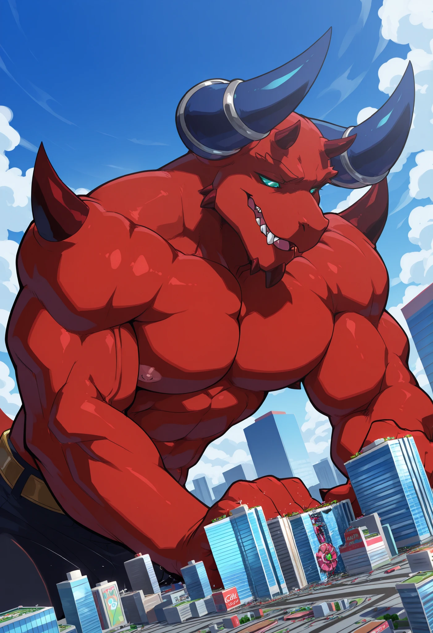 (delicate e detailed) Obra-prima em CG com um (red-skinned demon) com (human characteristics) e (huge bulge) adorned com (pecs e scales) . Ele tem (horns e earrings) para mostrar seu (powerful e dominant) natureza. The character is holding his bulge com (massive balls e sheath) visible, creating a sense of (sexual tension) na cena provocativa, muito musculoso, bodybuilder building, Peso pesado, big bulge, naked body Big and small balls with the right hand holding the big penis excited and cum shooting out and oozing white goo on the top of the head of the penis, (penile erection:2.5), huge erection, testicles, natureza. dele (very long tongue) e (presas afiadas) are prominent features, Enquanto seu (Trilha feliz) adiciona um toque de (masculinidade sensual). A demon appears and lowers its body and head, placing it inside its mouth and swallowing the demon's penis., and the devil with a reaction of lust and malice, the devil's mouth feeling delicious, swallowing, sucking his penis.