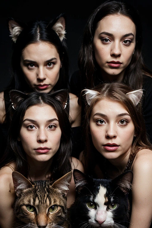 Long Rosa Haare,Beine spreizen,3 girls,cat girl,Katzenohren,Rosa Haare,Lange Haare ,nackt,naked,nude