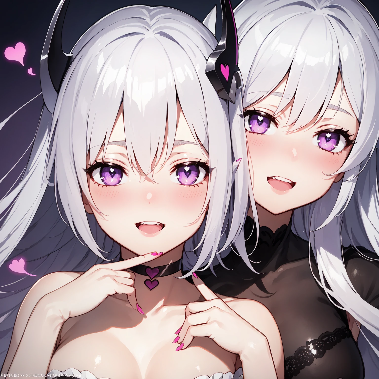 White Hair、Pink Eyes、Short Hair、laughing、Only one girl、alone、Cute、Face is close、Night、laughing、At the bed、Blushing、Erotic、Stick your tongue out、Sweating、Excited