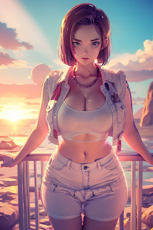 (realistic:1.2), (realism), (masterpiece:1.2), (best quality), (ultra detailed), (8k, 4k, intricate),(full-body-shot:1),(Cowboy-shot:1.2), (85mm),light particles, lighting, (highly detailed:1.2),(detailed face:1.2), (gradients), (detailed background),detailed landscape, (full body portrait:1.2), (dynamic pose:1.2), (rule of third_composition:1.3), (Line of action:1.2), wide shot, solo, daylight, Aunt Cass,1girl, alone, evil smirk, big breasts, sexy pose, looking at viewer, (jacket, crop-top, shorts:1.2),