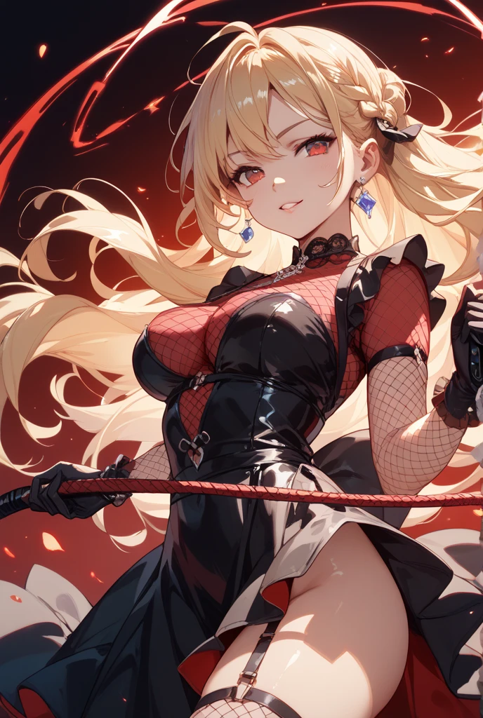 yor briar, anime style beutiful woman, 1girl,fullbody, happy, smile, red face, closed mouth, beautiful detailed eyes, super detailed skin, backlighting, bare shoulders, black background, black dress, black gloves, black hair, breasts, dress, earrings, fingerless gloves, floating hair, floral print, flower, gloves, gold earrings, gold hairband, hair flower, hair ornament, hairband, holding, holding weapon, jewelry, large breasts, long hair, looking at viewer, off-shoulder dress, off shoulder,red eyes, short hair with long locks, sidelocks, solo, spikes, thighs, two-sided dress, two-sided fabric, weapon, fighting stance , face, close up, from above, highest quality, high resolution.
