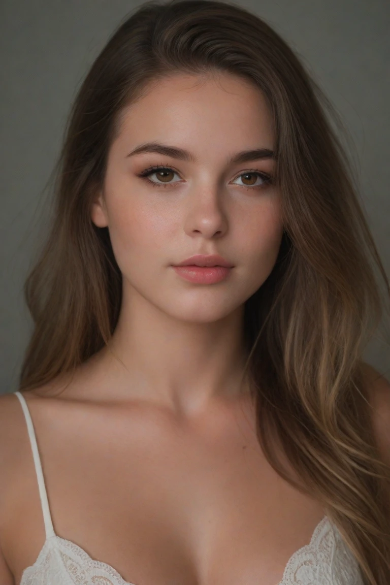 8K, Best quality, masterpiece, ultra high resolution, (realism: 1.4), original photo, (realistic skin texture: 1.3), (Granularity: 1.3), (Selfie angle), 1 Girl, 27 years, full length, light blue icy big eyes and beautiful facial details, masterpiece, Best quality, close-up, Upper body pull-ups of the highest quality, long black curls, Slavic appearance, porcelain skin, soft plump pink lips, snub nose, high cheekbones, Oval face, looks at the camera, naive look, cute face. Dressed in a summer short yellow dress.