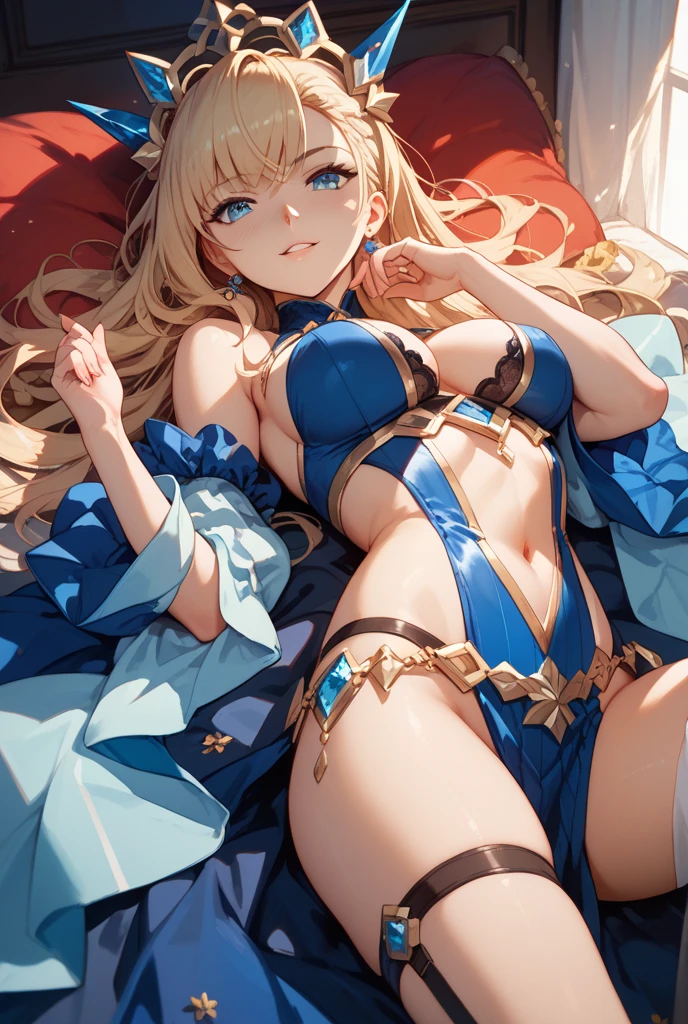 1girl, lying, long blonde hair, wizard, genshin impact style, medium boobs, green liquid, skull, skeleton, hood, golden ornament