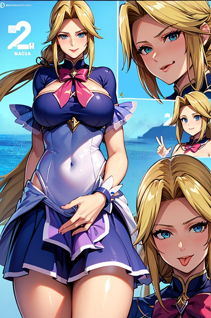 slight smile、big and full breasts、cleavage、huge tit