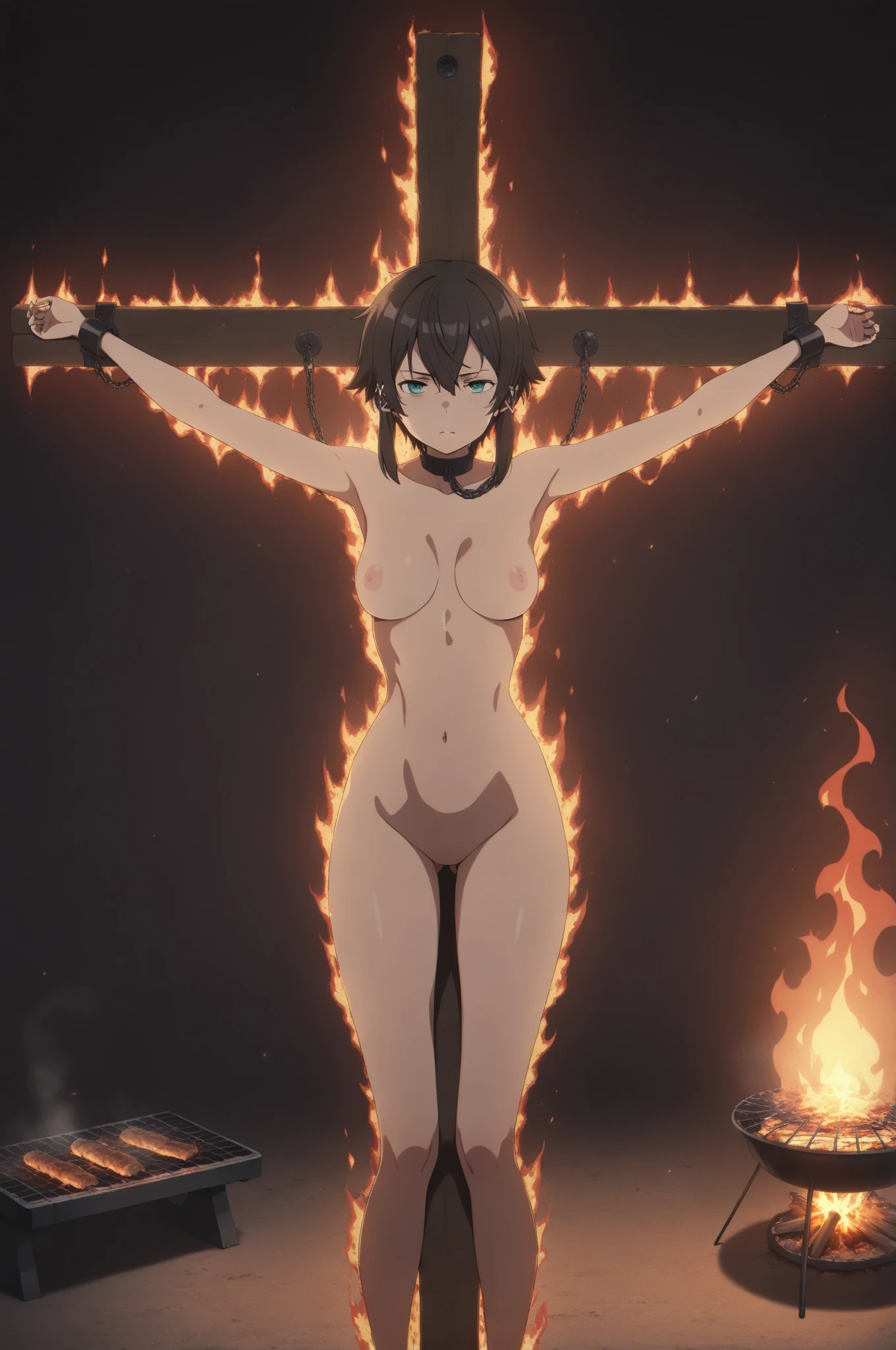 {artoria pendragon_fate ubw:1.15},(((black hair:1.5))), ((beautiful dark blue eyes)), , (( ambient light)), ((sunlight , strong light )) ,  ((1 very tall girl:1.6)),, alone,((detailed eyes, squinting,:1.7)),  hair between eyes,,, ((bare shoulders)),, cleavage, thighhighs, ((( long straight hair:1.5 ))), ((topless:1.5)) , beautiful light, , close up face:0.5, ((upper body:1.5)), detailed navel,  ,  ((sitting on silver liquid:1.6)), BREAK, (shackles:1.5), ((arms behind back:1.5 )), trouble eyebrow, BREAK , ((white lace panties:1.5)) , love juice,                                                                                                                                                                                                                                             　　　　　　　　　　　　　　　　　　　　　　　　　　　　　　　　　　　　　　　　　　　　　　　　　　　　　　　　nsfw,(ecstasy:1.8) ,(slut:1.6),(vulgarity:1.7),(fucked silly:1.8),(steam:1.5),(wet:1.5),(trembling:1.5),,(drooling:0.6),(sweat:1.5),open mouth:0.8, wince,(orgasm:1.7), trembling:1.8,　((open mouth)),　　　　　　　　　　　　　　　　　　　　　　　　　　　　　　　　　　　　　　　　　　　　　　　　　　　　　 beautiful upper body, Beautiful body, beautiful character design, perfect eyes, Perfect face, expressive eyes,,(church:1.5),in the center of the image, official art,High Definition CG Unity, Perfect lit, bright_front_face_lit, ,(Highest_quality:1.0),4k,Super detailed, photograph, 8K, nffsw, High resolution, absurd:1.2, kodak portrait 400, film grain, Lens flare, (lively_color:1.2) (beautiful,small breasts:1.4), (beautiful_face:1.3),(narrow_waist),((blush)), ((detail nipple)),,saber, 