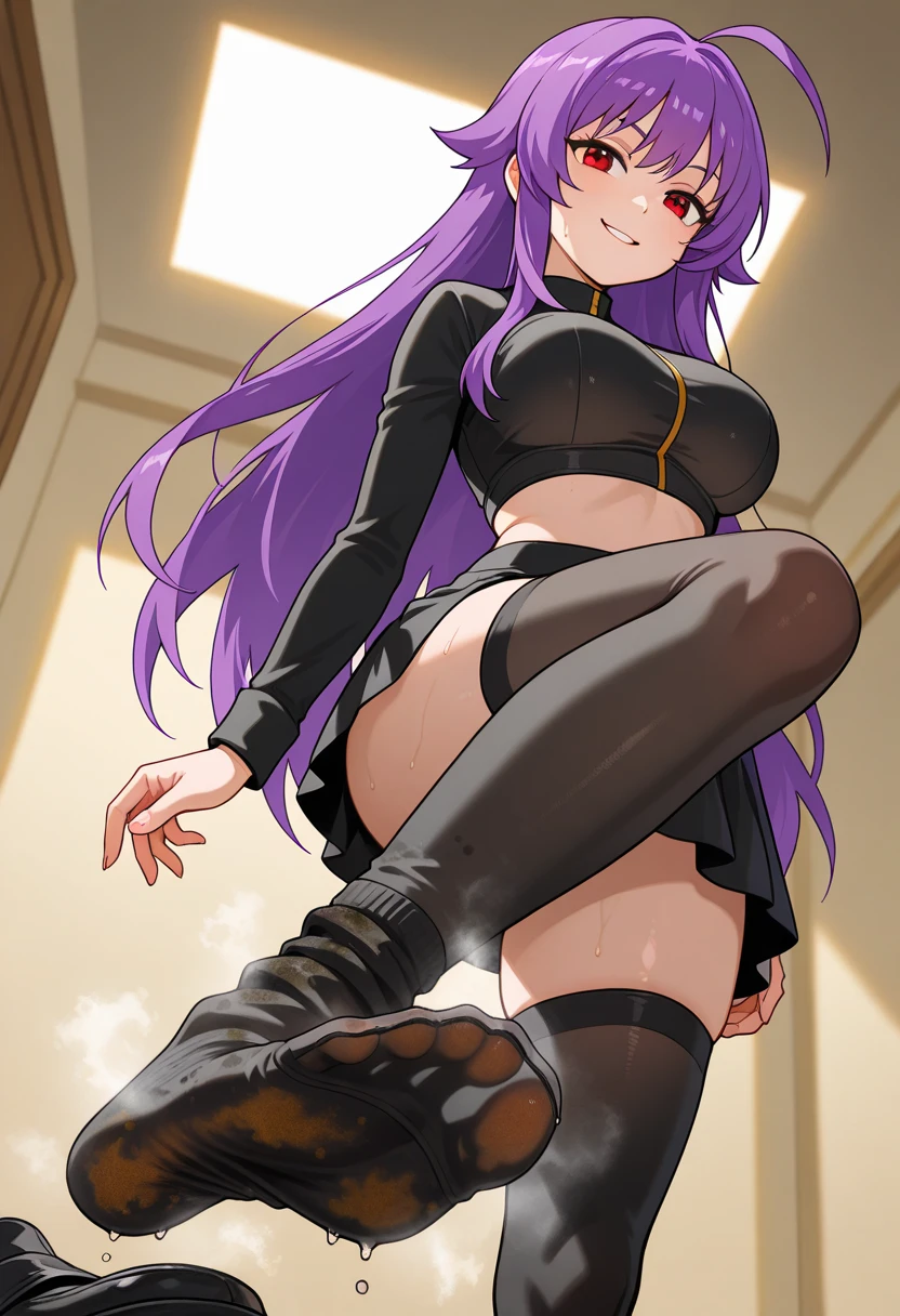 anime, best quality, high quality, highres, beautiful women, high detail, good lighting, lewd, hentai, (((bike shorts))), (leather halter top), (bare midriff), (cameltoe), (((leather thigh high heel boots))), (wet shorts), (((wetting herself))), (((peeing herself))), (((peeing self))), (pee streaming down legs), peeing stain, (puddle), (thick thighs), nice long legs, lipstick, detailed face, pretty face, humiliated, embarrassed, hihelz