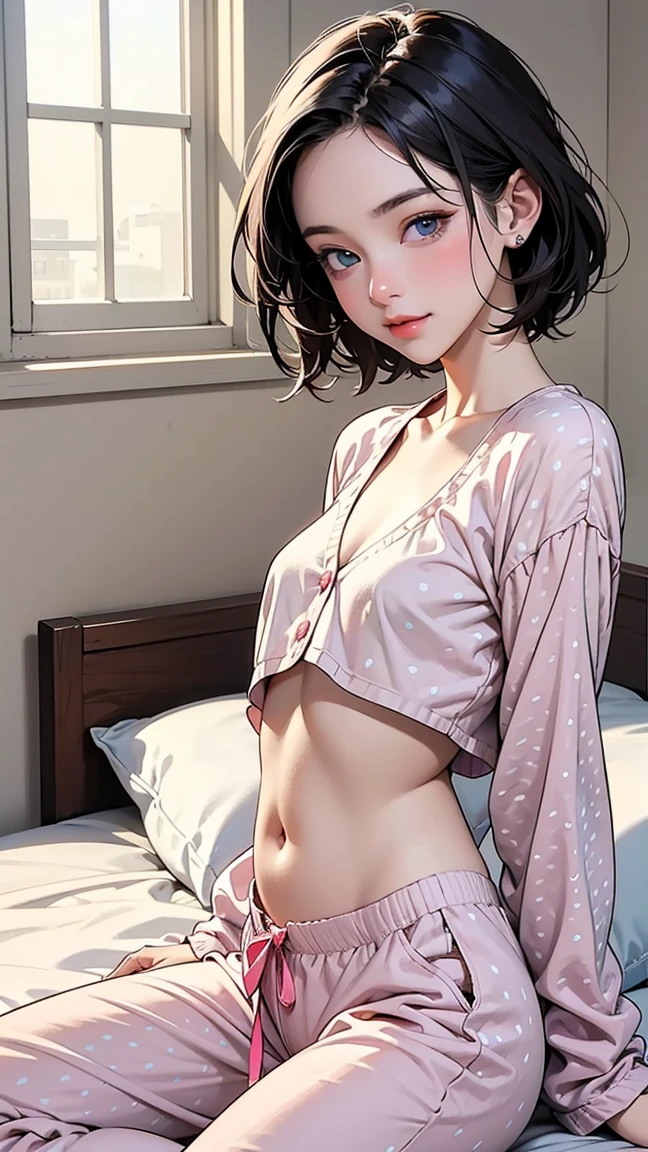 (((white shirt over naked ))), (((The front is fully open with the buttons unbuttoned.))), ((show off your nipples )), ((see-through shirt)), (masterpiece), high quality,Not NSFW, genuine, 15 year old beautiful girl just like the photo, (((sleeping in bed))), (looking at the girl from directly above the bed), ((( bottomless)))、((( white lace panties))), looking at camera, black hair, bangs, Fair skin, thin eyebrows, bob hair, big breasts, A presence that is out of this world, shy smile
