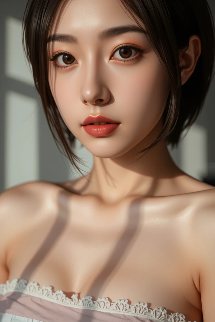 8K, Top Quality, Intricate Details, Ultra Detail, Ultra High Resolution, Masterpiece, close up shot, (full body: 1.1), Slender, Smile, (Makeup: 0.4), (), (Fluffy  Eyes: 1.21), ((bangs)), 1girl, solo, 1 girl, (((red eyes, black hair, bangs, (short haircut), (pixie style),)), ((Tifa,Tifa･lockhart,Final Fantasy 7,FF7,l)), close up shot, , ((tall)), (((fit body))), (((slim face))), sharp face, ((naked, nude, )) , (detailed face), sharp face, small lips, ( spread legs ,), ((kneeling,)),
 ((,naked,  )), , ((,)), detailed face, detailed breast, large breast, huge breast,  ((detail nipple )), , Narrow Waist, Skinny, tall , 175 cm tall, Muscular, Navel, Exposed Abdomen, Pointed Chest,, Beautiful girl with accentuated slender abs: 1.4, Six Pack Abs: 1.4,, Perfect Body, detail leg, (( dark background)), black background,