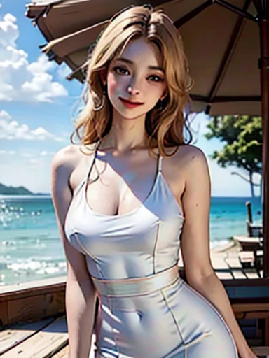 Sexy Big 、セクシーで可愛いルックスと可愛いbeautiful女の子, beautiful and sexy face、A strong wind blows my hair in front of my face、With short blonde hair、beautiful, Cute and sexy eyes hidden behind long bangs、Colorful Dresses