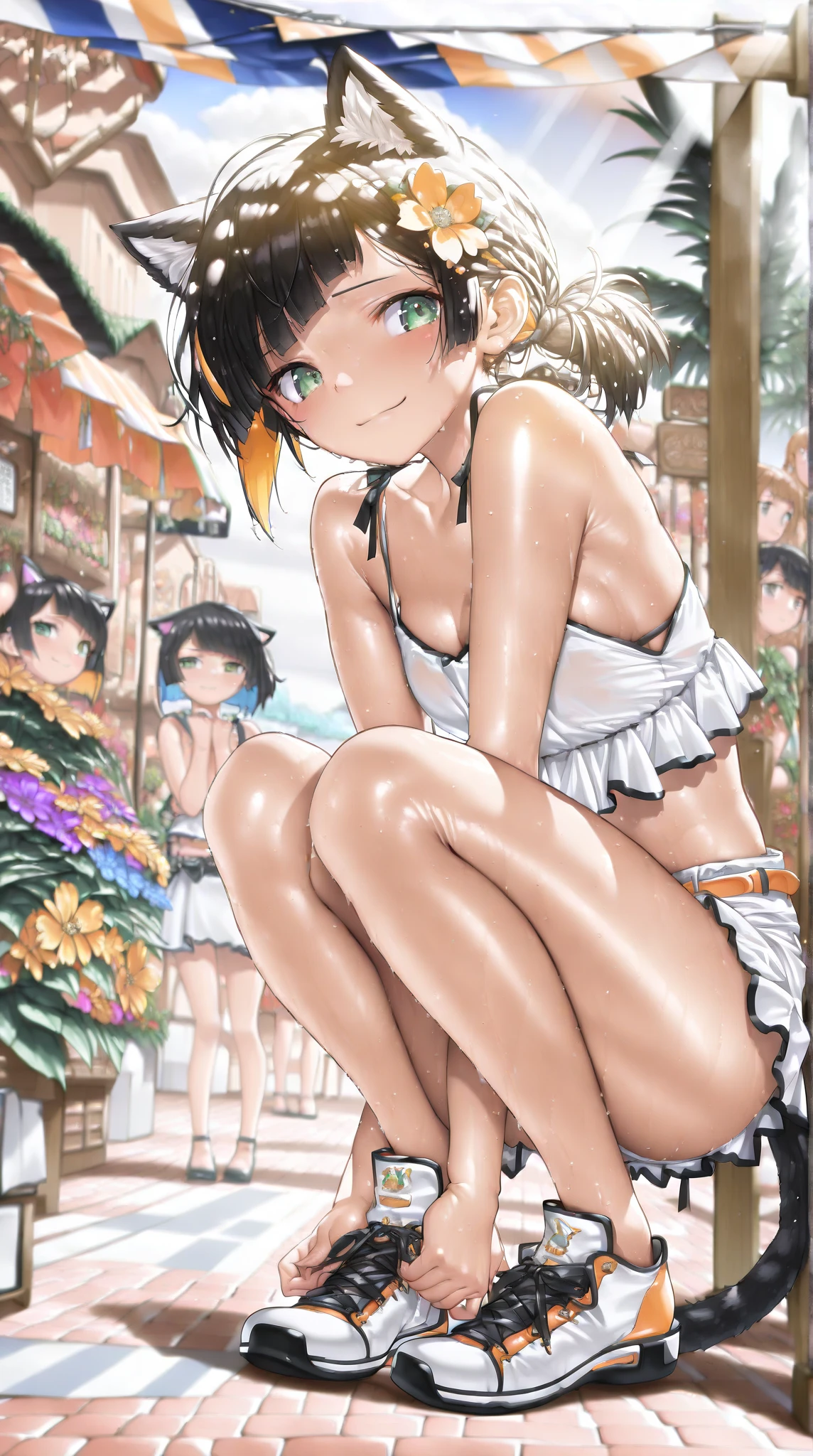 On all fours、String Panties、Panty shot,(beautiful,Small breasts:1.5),Yoshida Ayumi,One Girl, alone,((( Brown Hair, short hair,Pink Hairband,blue eyes))),smile, One girl,6 years old,Detective Conan, topless、mini skirt ,(((セクシーなString Panties))),masterpiece ,8k unity wallpaper,Anime key visual,Highest quality, High resolution, unity 8k wallpaper, (shape:0.8), Highly detailed face,Highly detailed eyes,Glowing Eyes , Shiny skin,Fine skin,White skin,dense skin,Detailed Hair,Very elaborate legs,Perfect lighting, Detailed CG, (Perfect hands, Perfect Anatomy),High resolution,(Detailed wear ),Thin limbs, Delicate curves, Graceful Hands,shape:0.8,On all foursで尻を突き出す、Angle from behind、Protruding ass、On all fours、Bare nipples、Pink protruding nipples、Naked upper body、Bare Chest、Beautiful nipples that stand up
