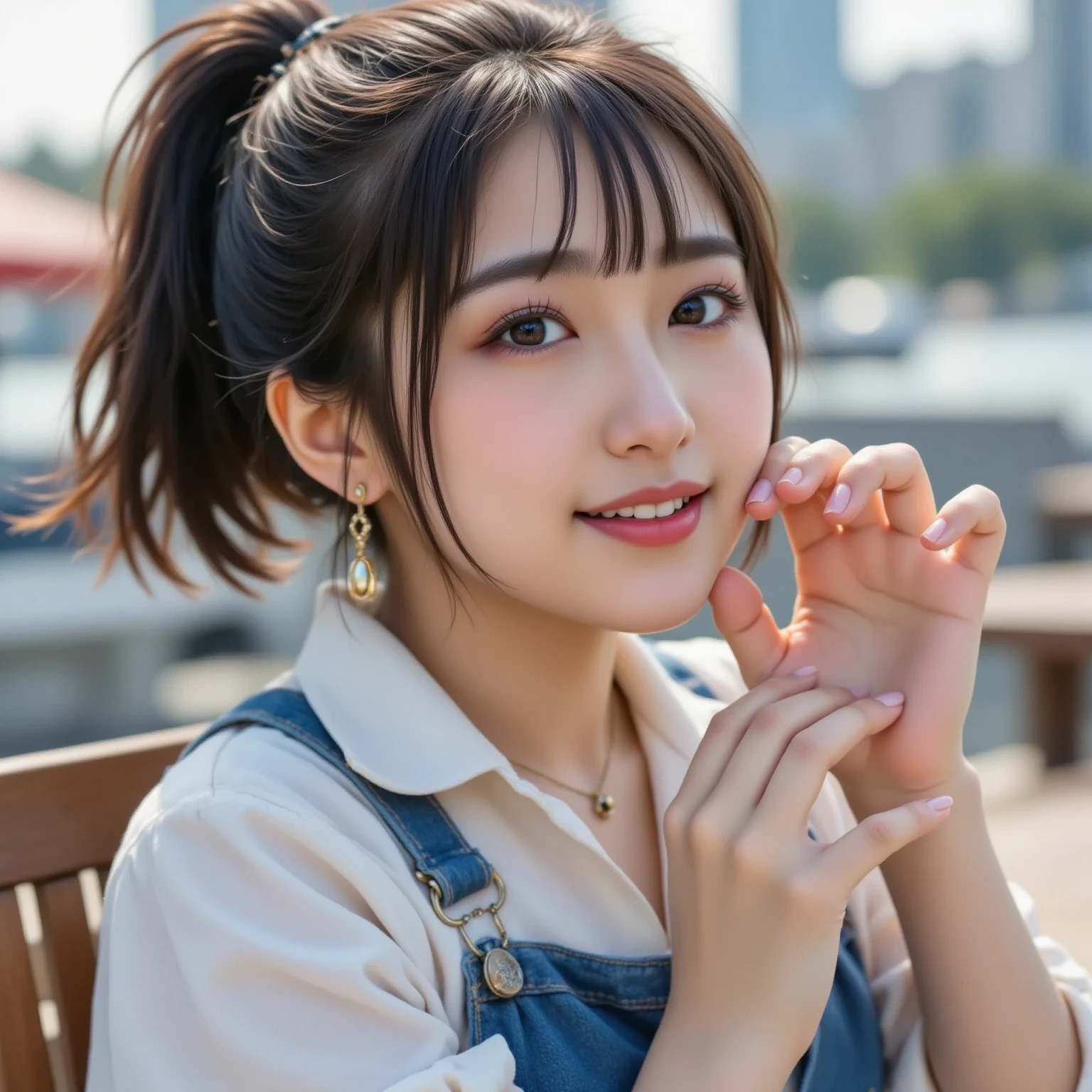 (highest quality,masterpiece:1.3,Ultra-high resolution),(Very detailed,Caustics,8k),(Realistic:1.4,RAW shooting),18-year-old,cute,Japanese Idols,Black hair half up,Smiling and looking at the camera,Crouched posture,Big Breasts,cardigan,Knitted dress,(garden),(Low position:1.2),(Low Angle:1.2),(Face Focus:1.2),(Face close-up:1.2),Natural light,(Lens flare),Professional Writing