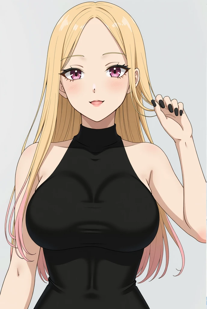anime girl in black dress with bow tie and black dress, anime best girl, seductive anime girl, blonde anime girl with long hair, anime visual of a cute girl, ( ( misa amane # ) ), anime girl named lucy, anime girl wearing a black dress, anime visual of a young woman, female anime character, official anime still, attractive anime girl