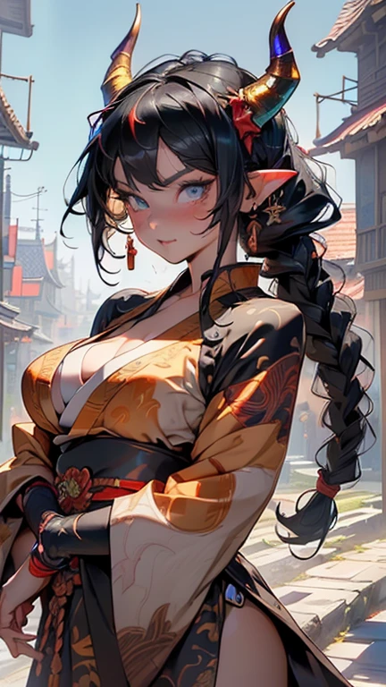 ((junkotvv cabello negro con flequillo y orejas de gato, ojos rojos)), (masterpiece, top quality, best quality, official art, beautiful, cosmic, atmospheric, psychedelic, dreamlike, shinto shrine and aesthetic:1.2), (1girl, neon morado hair, beautuful highly detailed Harajuku-inspired hooded kimono, tons of tattoos and piercings, super huge enormously gigantic nude tits and nipples exposed, cleavage showing, gigantic bursting out of her kimono), extreme detailed,(fractal art:1.3),colorful,highest detailed, cherry blossoms blowing in the wind