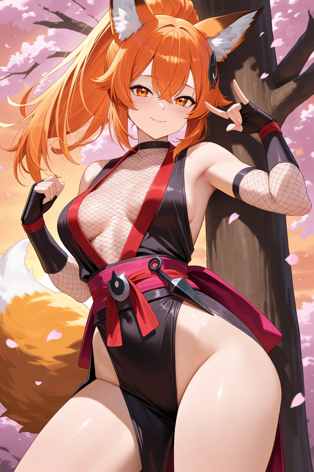 score_9, score_8_up, score_7_up, source_anime BREAK (1girl),ginger hair, heterochromia eyes, hair in high ponytail, slim body,tsurime eyes, eyeliner, medium breasts, ((hair_over_one_eye)),(wearing leotard and high boots), US flag, dynamic lighting, from below, cameltoe,, cinematic lighting, volume lighting,