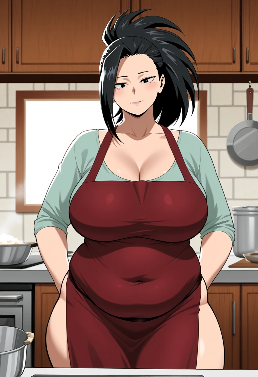 Nico Robin from one piece naked black hair, blue eyes, naked , huge breast, small nibbles, thic hips, wide hips, pussy , perfect waist, sexy in kitchen