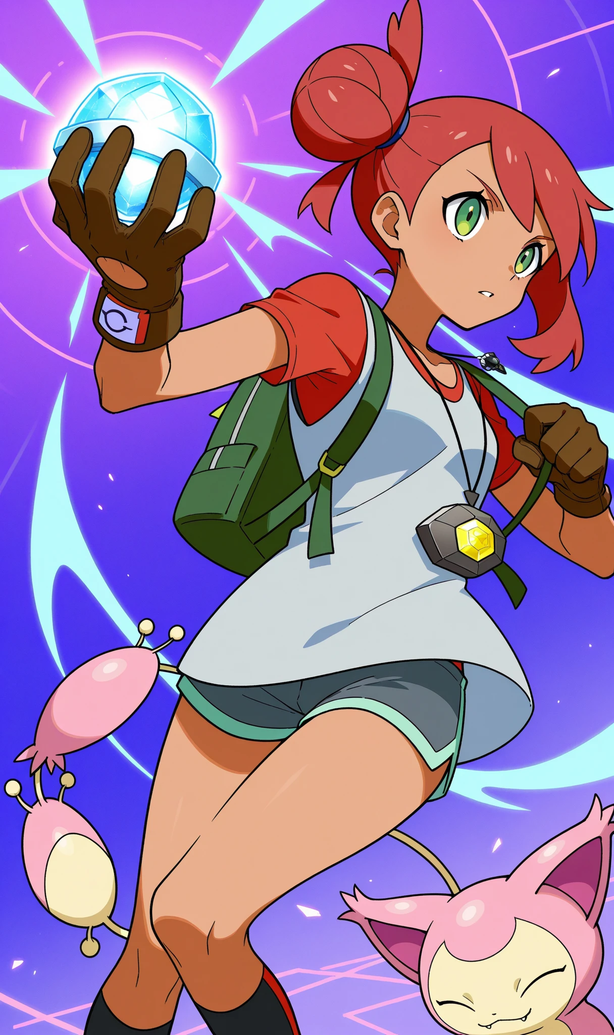 80's anime style,  <lora:skyeVideoGameFortnite_v10:1> skye running in a forest