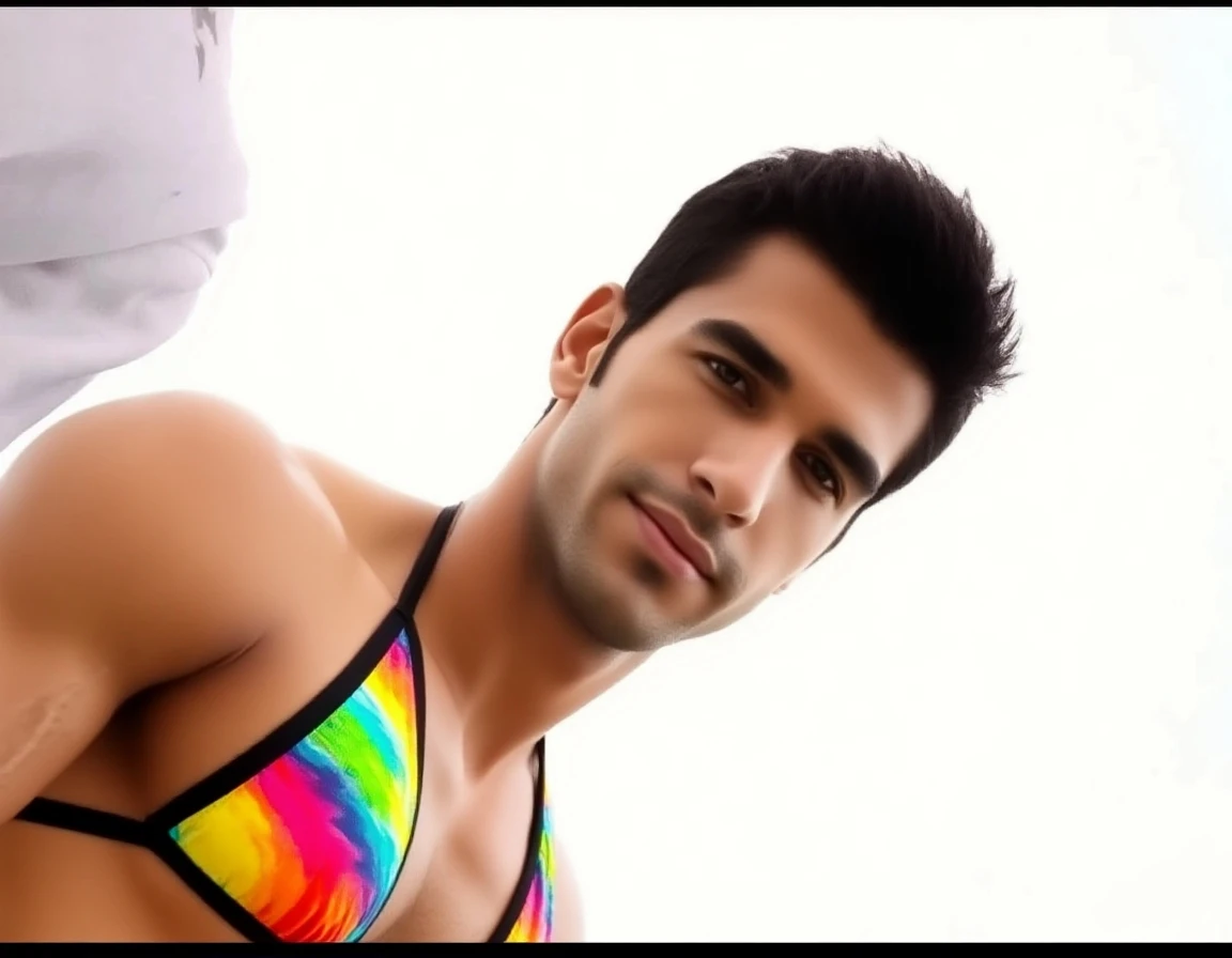 (1boy, photorealistic:1.4, ultra realistic, masterpiece:1.2, best quality, 4k, 8k) beautiful full body photograph of a 21-year-old Indian male laying on the shore amongst the crashing waves wearing only a sheer blue swim brief, slim athletic body build, playful expression, intimate moments, delicate skin, detailed face, ultra realistic skin, youthful innocence, shot on Nikon d850 50mm, dlsr, RAW, photo studio lighting, 3 point lighting, flash with soft box, (blue colored theme throughout image)