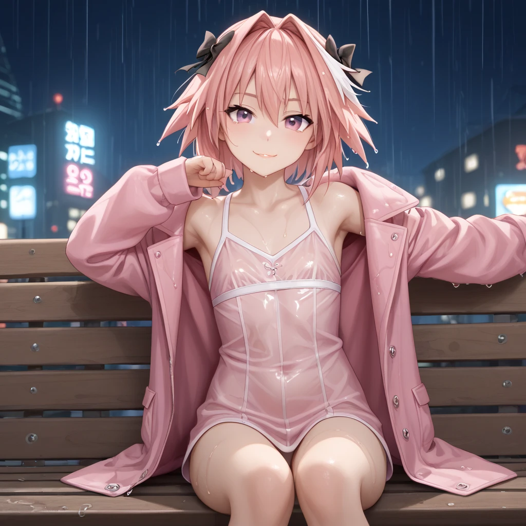 Best Quality, Masterpiece, Ultra High Resolution, (Realism: 1.4), Original Photo, 1Girl, wearing a wet sweater in the rain, wet clothes, clinging shirt, ddlcnatsuki, hoodie sweater, leggings, gloves