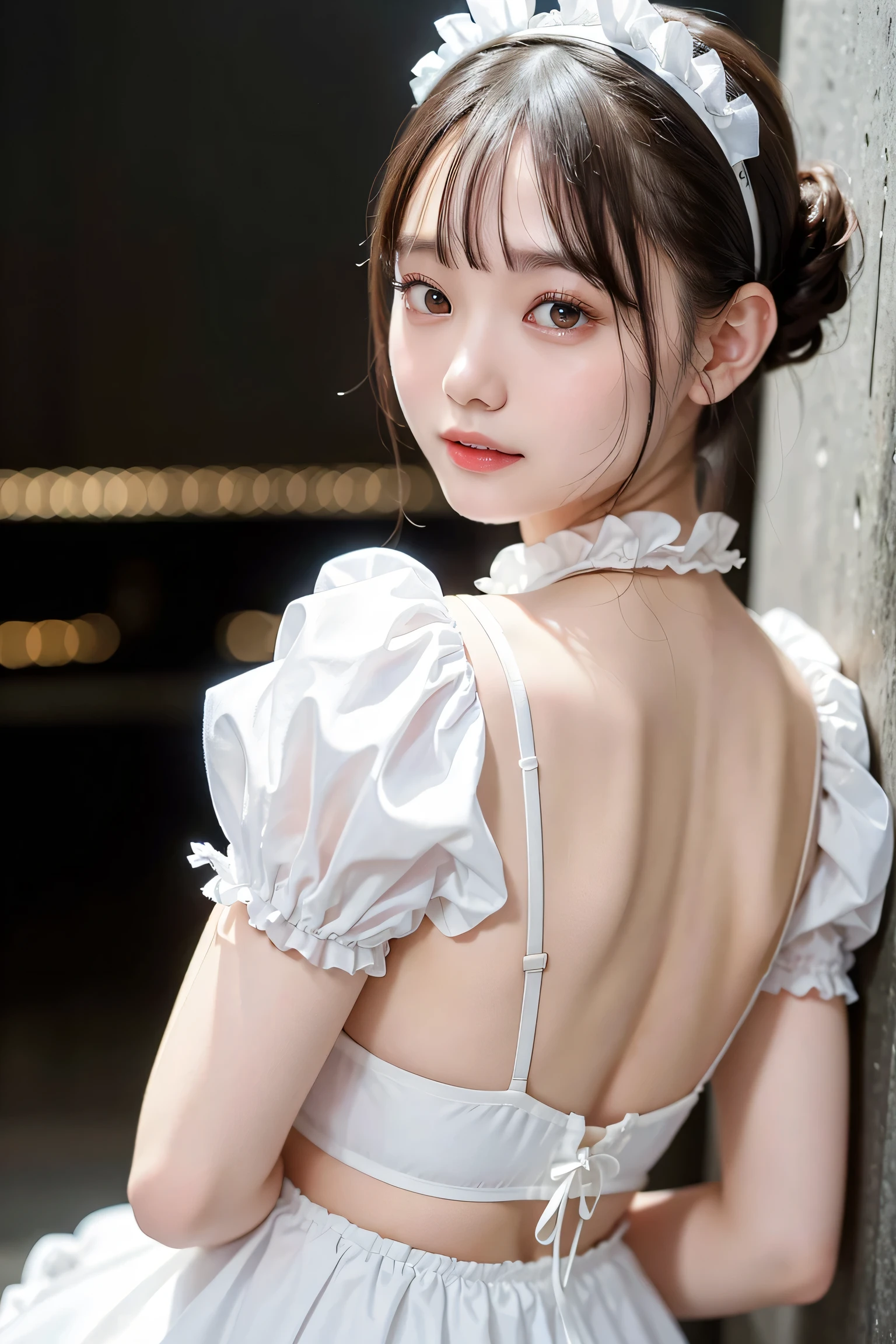 (((forehead、Northern Europe、White people、beautiful girl、Black Hair、White background、Frill dress)))、table top, highest quality, figure, super detailed, finely, High resolution, 8k wallpaper, Perfect dynamic composition, detailed and beautiful eyes, Deco out,bionde, medium hair, super big breasts, Natural color lip,white background, random cute poses,frill dress