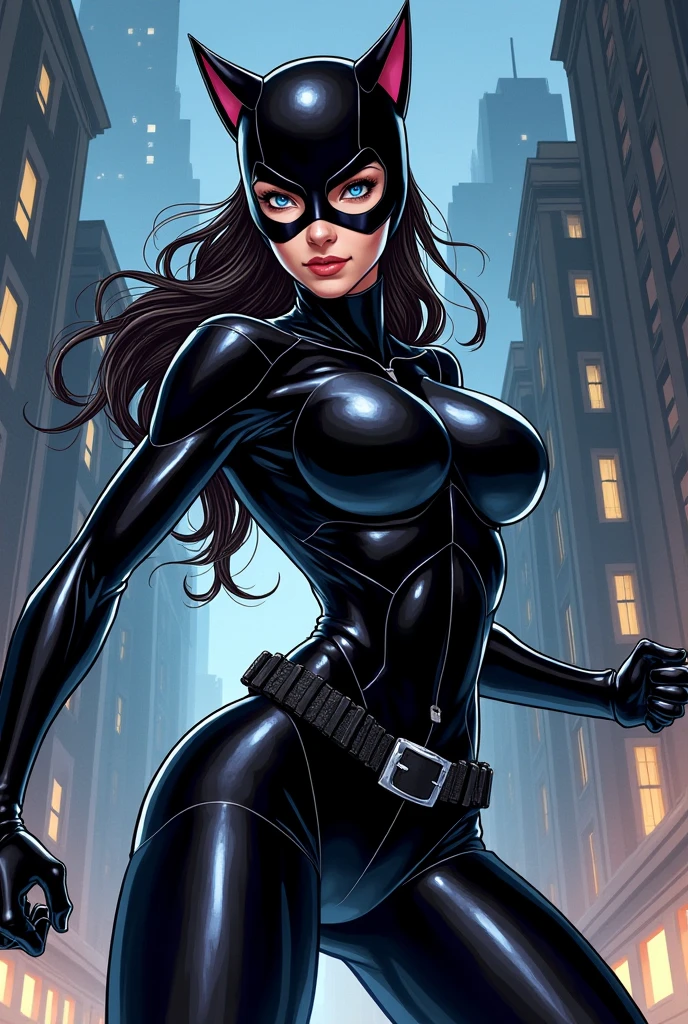 DC Comics, Eloise Mumford dressed as a Goth girl, by Adam Hughes and HR Geiger, vampire, (sexy), flying, detailed background, night time,