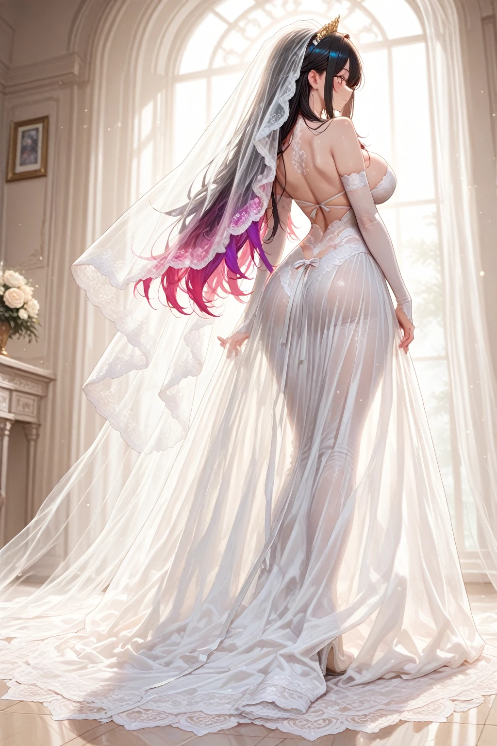 (Cute huge eye Persian girl in long transparent weeding dress huge half transparent tight lace bra big ass wearing lace pant half nudity,detailed gorgeous eyes and detailed face, side light of masterpiece, masterpiece, best quality, high resolution detailed illustration,ultra cute huge eye Persian girl in long cutted transparent lace weeding dress), (skinny Persian girl in long transparent cutted lace weeding dress,  girl, beautiful girl, bright skin),(photorealestic, octane render,3d,) (sky blue hair, pink eyes, skirt, ribbon, button-shirt) (one hand holding the other extremely detailed, HDR, CG, Sharp Focus, 8k, 4k, Masterpiece, Best Quality, Fantasy, Highly Detailed, Illustration, Soft Lighting, Mirror Lighting: 1,2, highres, absurdres, realistic:1.2, dimple:1.3, global illumination.   - --auto --s2