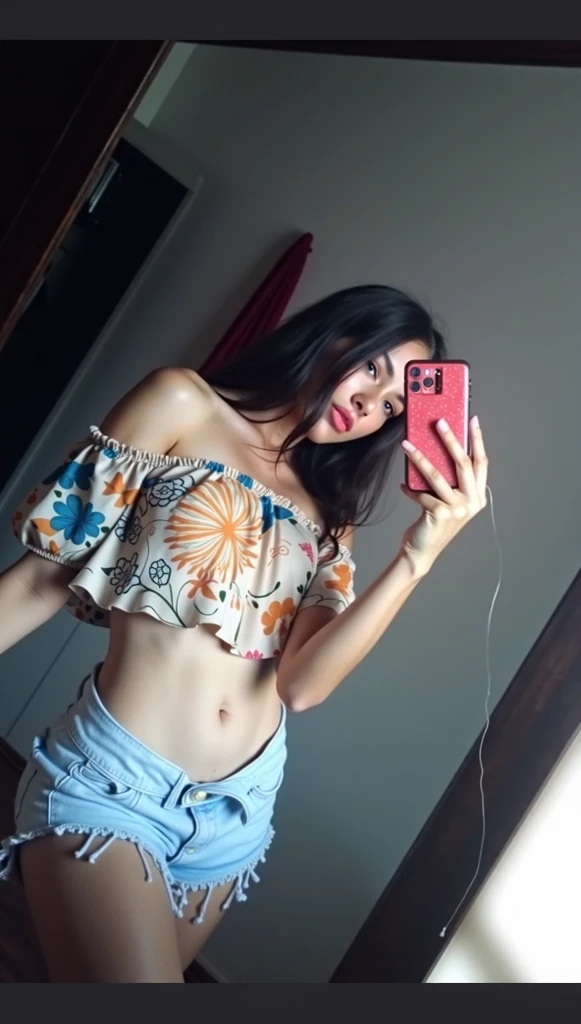 un primer plano de una mujer acostada en una cama con una almohada, 19 year old girl, 18 years, she is about 16 years old, 16 years old, around 19 years, foto de la chica, 1 8 hijo, foto filtrada, 22 years, she is about 20 years old