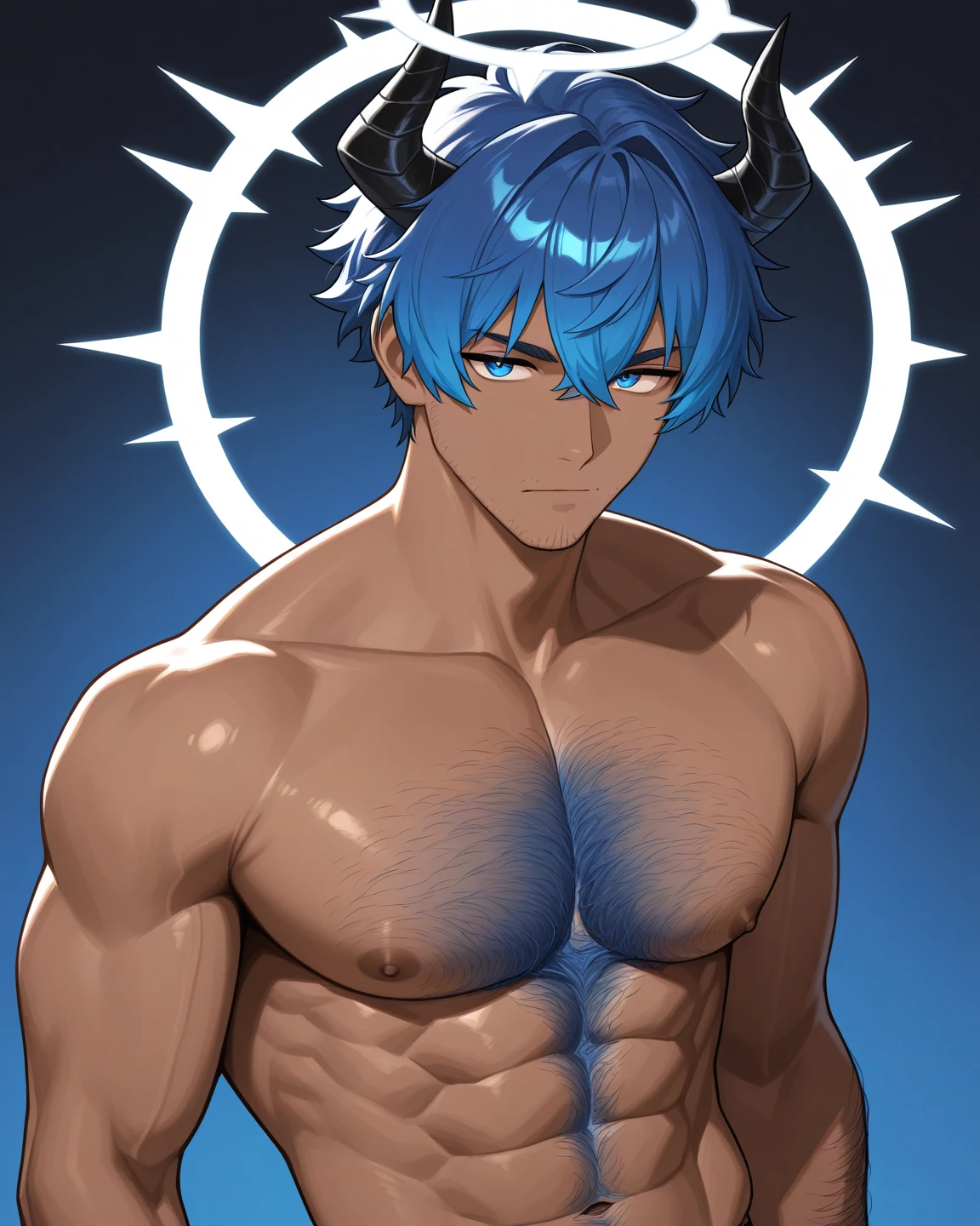 Delicate style with intricately designed hook lines, enhancing the allure of the scene, showcasing the delicate skin that glows with radiance. Fine hair, as soft as a whisper, frames the face and blends seamlessly into a fluffy, furry tail. Exquisite eyes, deep blue and shimmering like sapphires, convey a mixture of Fierce and Lovely emotions.

A Topless male figure, adorned with nothing but a pair of shorts and leg rings, exudes a Handsome charm with his toned body and furry features. Black fur covers him, contrasting against the bright sunshine, while soft black wolf ears add to his wild appearance.