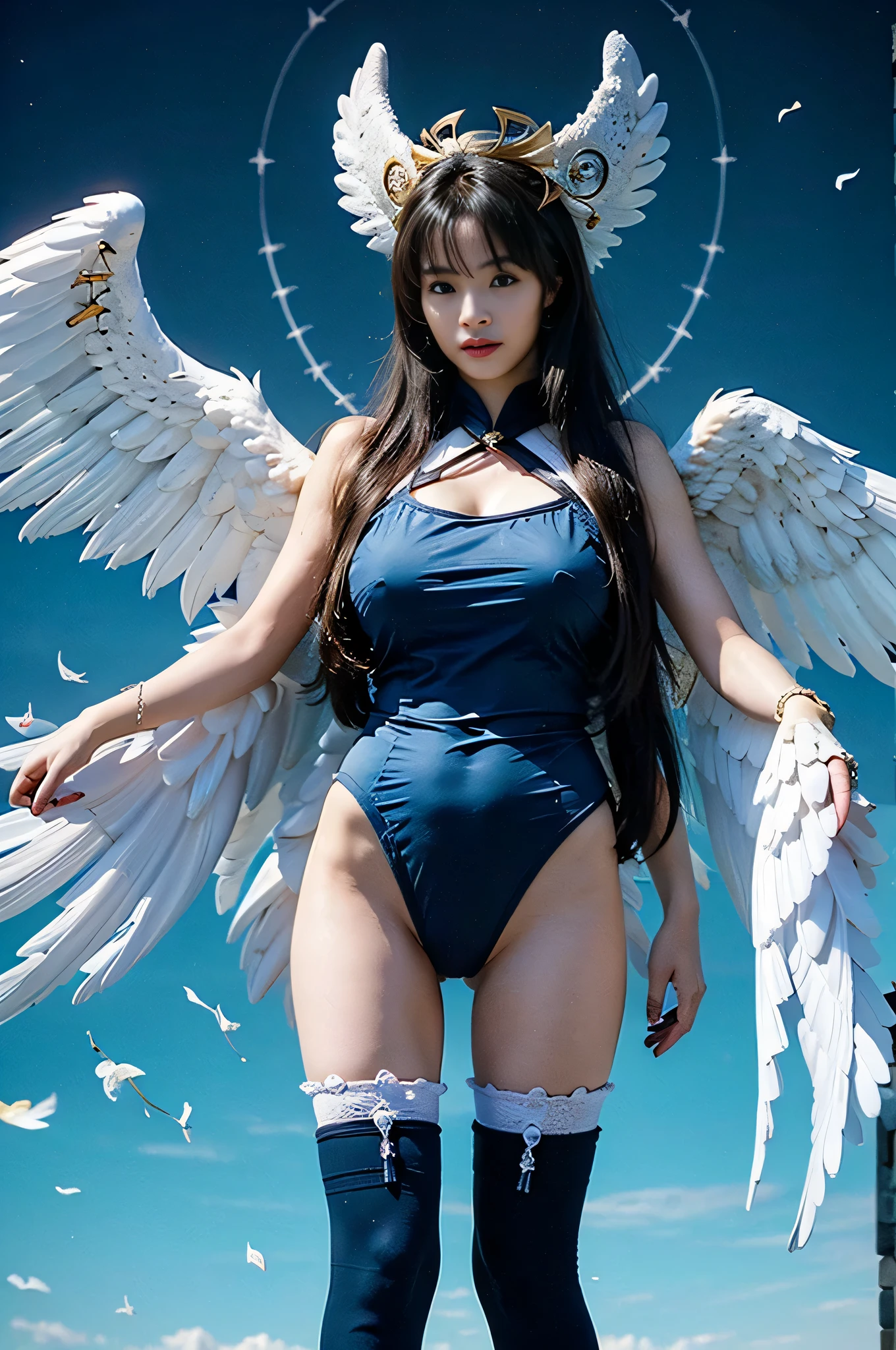 highest quality, masterpiece, 8k, Ultra-high resolution, (Realistic: 1.4), 1 girl, Beautiful Face, Symmetrical eyes, big, Perfect Body Proportions, Goddess Uniform, Angel Costume、The viewer&#39;s gaze, (On the bed: 1.2), Front view, Shoulder jumps, Absolute area (1.3), 、((bondage、Constraints、Tied up、Imprisonment、rope、rope、handcuffs、Round 1))、(whole body)、Long legs、美しいLong legs、force、big breasts、Beautiful woman、Place your hands behind your head、Spread your legs、On the bedで、M字Spread your legs、On my back、I lie down、Low Angle、naked、It has been violated、At risk、Knee-length、Displeased、Crying face、Wet Skin、Oil、Pink nipples、