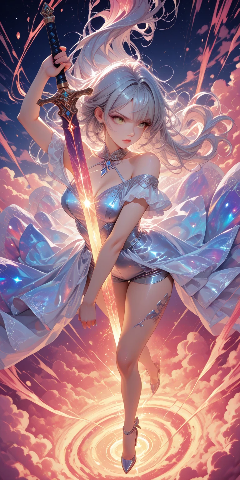 There are thunder decorations on the thighs, and fierce wyverns in the sky