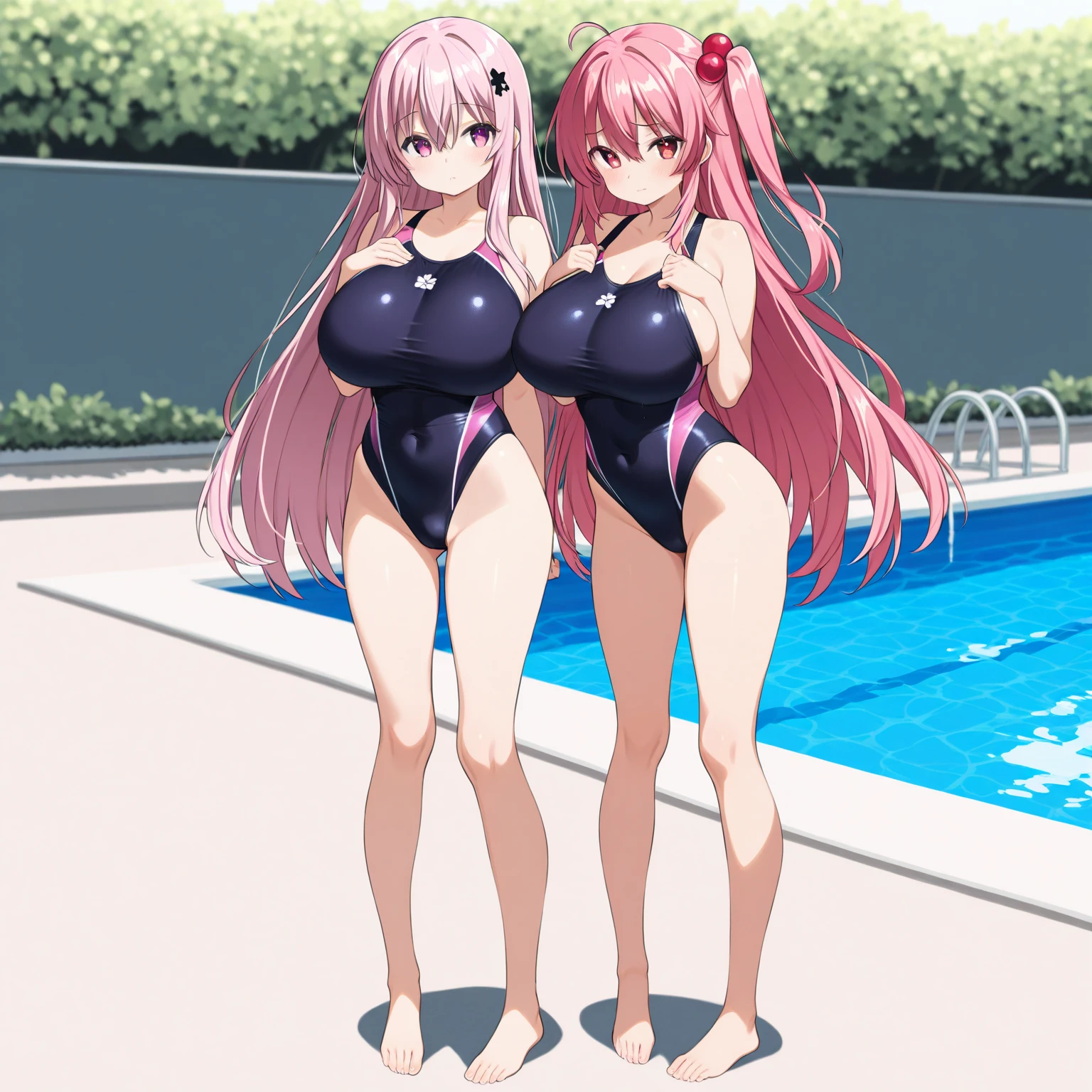 masterpiece, best quality, insanely detailed, beautiful, nino nakano, one-piece swimsuit, breasts, pantyhose, blush, smile, legs spread,