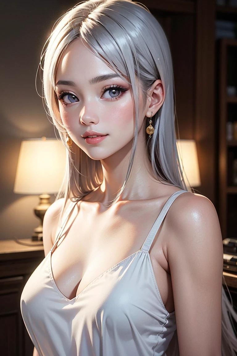 Fox, ear on head, beautiful girl, white hair, big breasts, wearing a bare-chested kimono, sexy post,by onsen.