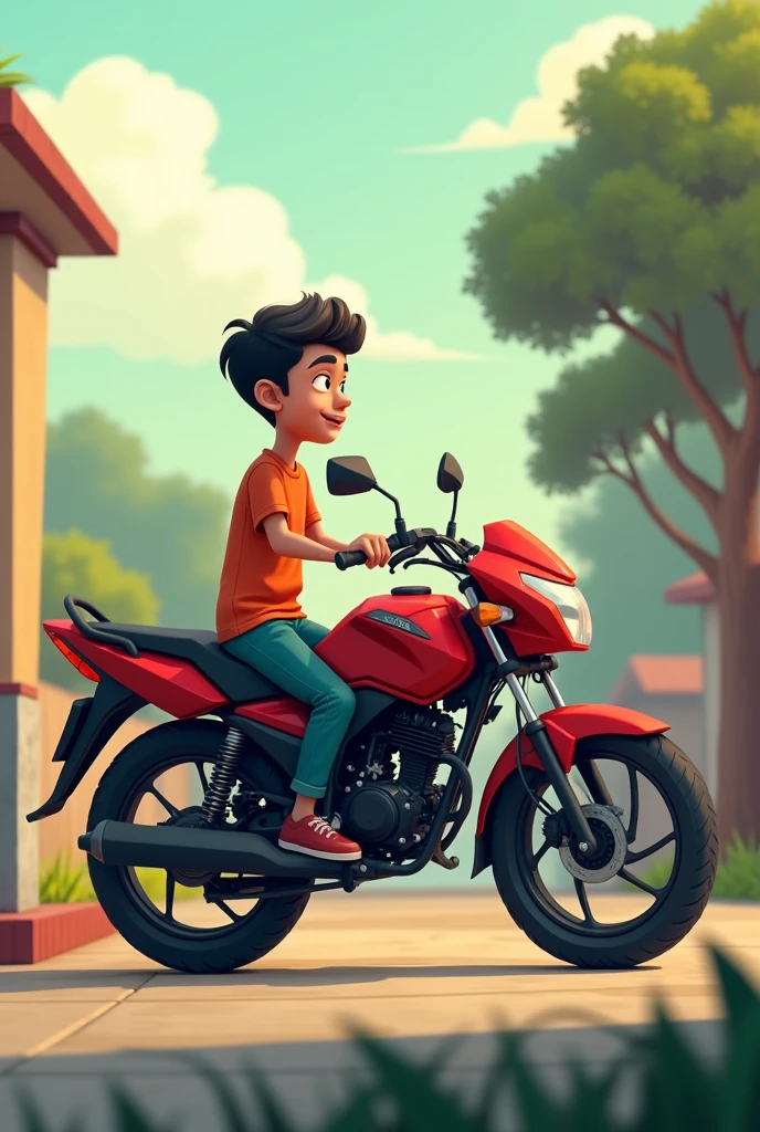 A handsome cute boy sitting on the black royal infield and wear a Indian cricket team jersey  no 45 and jusrsey name is dikshant