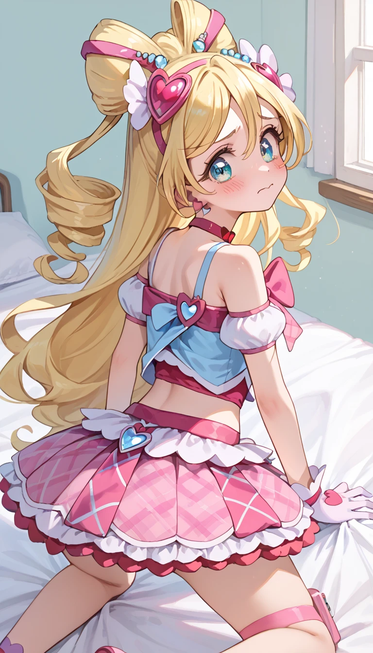 (masterpiece, best quality, high resolution:1.4), 1girl, woman, star butterfly, horn hairband, embarrassed, looking at viewer, hands lifting up dress, pink panties, bikini, covered in white slime