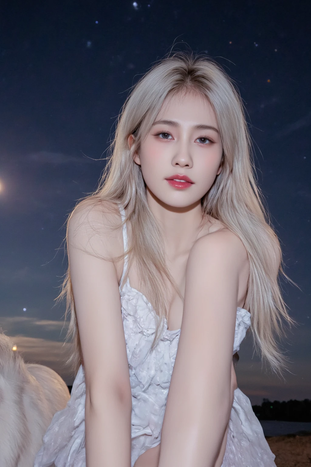 Blonde girl with Asian features Jennie from Blackpink with prominent breasts