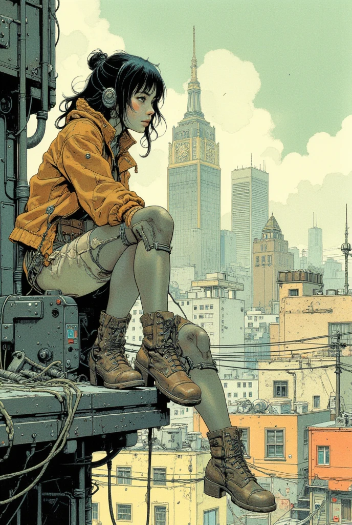 style, <lora:Charasilhouette-V1-000004:0.6> simple background, cyberpunk, fat punk girl sitting on a trash can, in market street, intricate, leather belts, punk jacket highly detailed, casual pose,full body, sketch