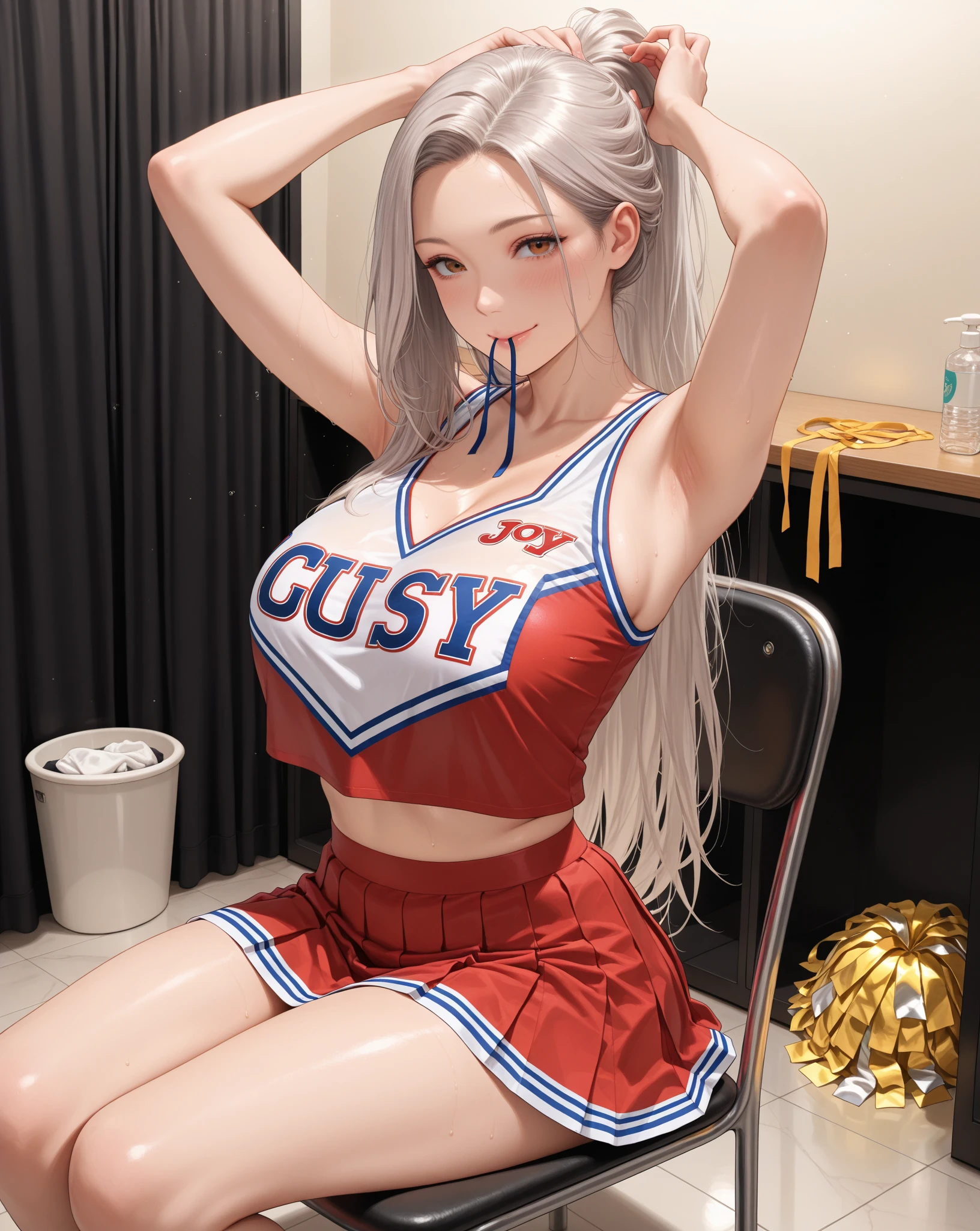 Transparent hair、Golden Eyes、eye glasses、Daughter in her early teens、flat chest、Thin pubic hair、Beautiful open legs、Cheer Dance