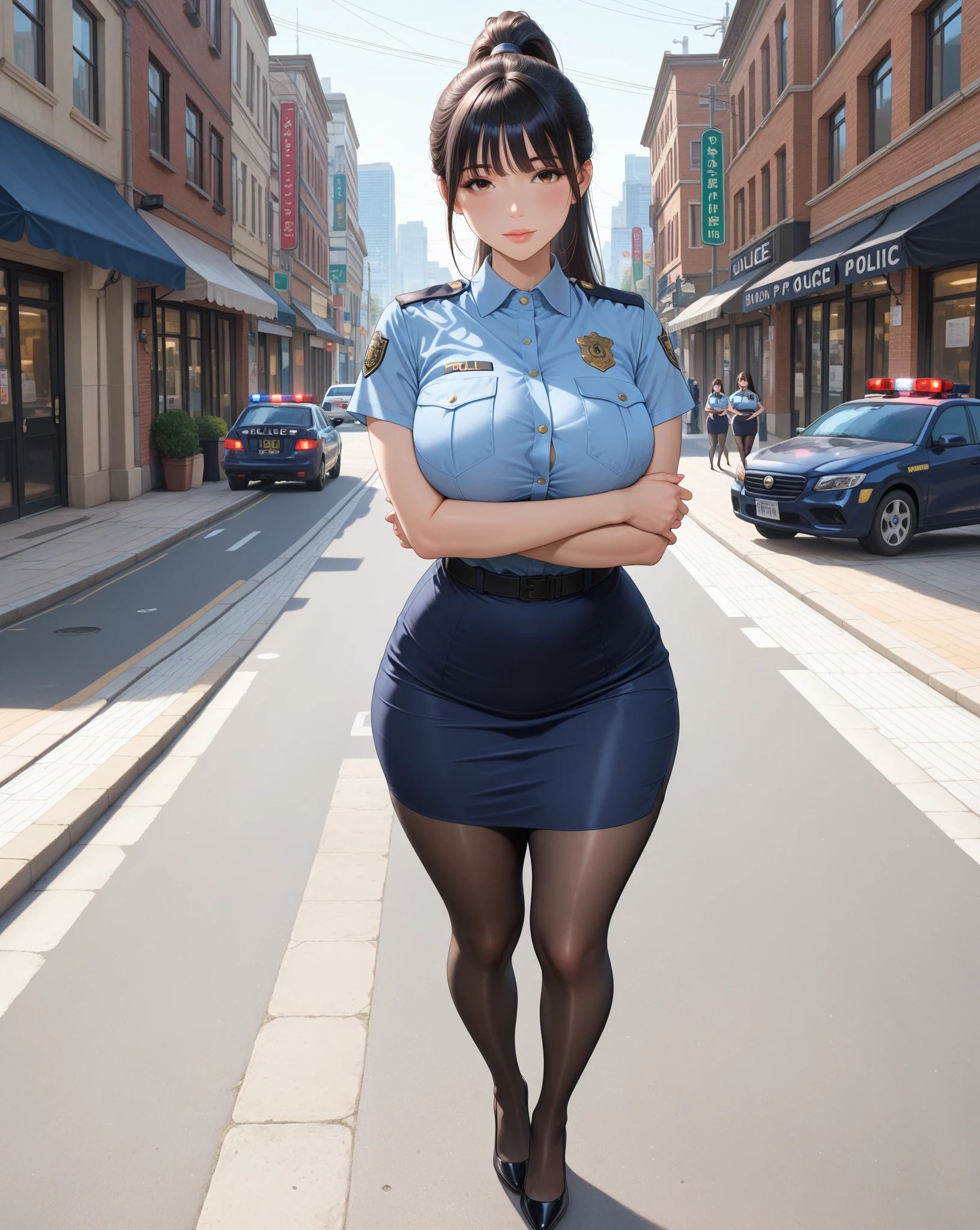 Detective Conan,Eri Kisaki,Commissioner of Police! breasts are oversized Buttocks are big 《Please wear a police uniform and a tight skirt.》 The skirt belt has a large buckle, Sexy gravure pose handはさりげなく隠れてる 表情はIn disgrace耐えてる気持ちよさに耐えてる顔(リアルdelicately Elevation、Lust High-quality see-through panties 濃い目のpubic hair 《《A very thick dildo in the genitals》》、《《The perfect hairstyle fix》》Gorgeous gold belt Police uniform、The skirt is shiny々Leather skirt(Length up to knee length) The hairstyle is tied up in a ponytail at the back. It feels good and my mouth is wide open Tongue、Sloppy and flirty、It hangs long(delicately He's sticking his tongue out There is a lot of milky juice on the tongue,Tongueもっと長めにだらりと垂れてる(Veron and lazily A lot of milky juice comes out of her mouth ((Her expression is completely aroused)) Elevationしてる I can't stand it《Realistic》White fluid dripping from the mouth(Large 《《hand、refer toはさりげなく隠れて見えない》》General revision,Wide open mouth, Crotch、Luxury underwear between the legs、See-through、pubic hair、Female organ 着てるシャツにはLargeの白濁汁が勢いよく発射されてる(My shirt is muddy)、Sexy pantyhose with used condoms、Tied Thighs cum on clothes(Muddy)、 (完璧なhand、refer to)繊細なAdjustment、 Perfect finger、 facial 、cum on leather Skirt(Muddy)、Multiple used condoms tied to pantyhose Hair style tied back in a ponytail breasts are oversized Overall balance adjustments、Adjustment《perfectly》よりdelicately hand、refer toは自然な感じで隠れて見えない,gorgeous big belt、派handなバックルAdjustment,Skirt complete correction(perfectly),The photo was taken in a busy area at night,Condensed milk is on the skirt、It's scattering,Skirts are formal attire(perfectly),Darker eyes,Beautifully cut, sexy uniform design,I close my eyes and endure(In disgrace,I'm patient《Realistic》