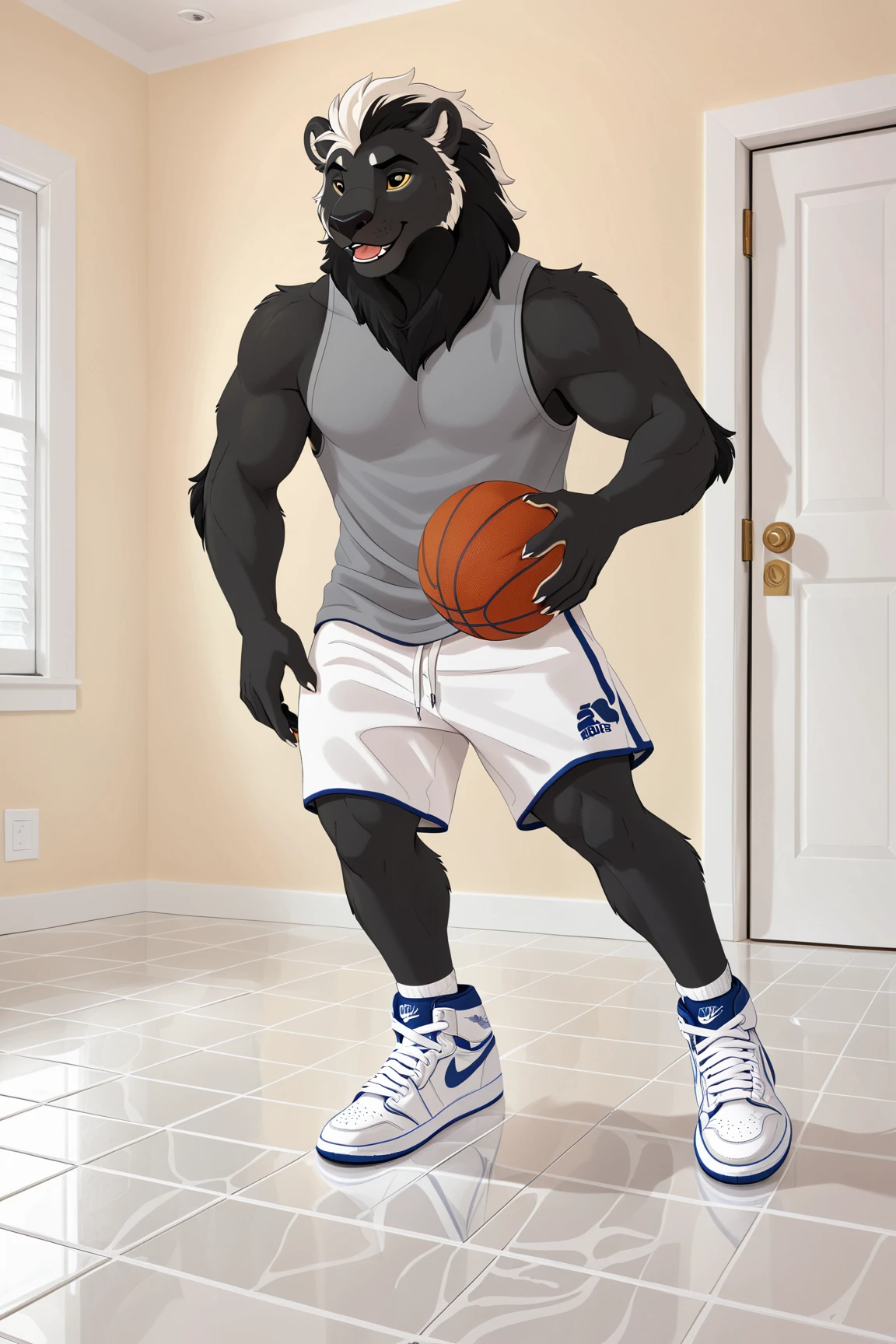 (by wolfblade), hi-res, good graphics, great anatomy, anatomically correct, musk, musk clouds, jockstrap, playing basketball, basketball hoop, outside