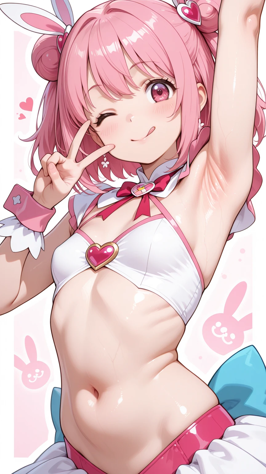 super girl elementary school student, masterpiece, highest quality, abstract, psychedelic, neon, (honeycomb pattern), (creative:1.3), fantasy 00d、 black hair、bob cut with trimmed ends、flat chest、lolicon、belly button、white cloak with pink pattern、Pointed nipples are visible、white panties、(((squat)))、transparent clothes、A lot of pink hearts pop out from the crotch..、Underwear that has dug in、((Love juice splatters all over the screen from the crotch))、Mouth wide open and drool、Ahegao、white beret、(((pray)))