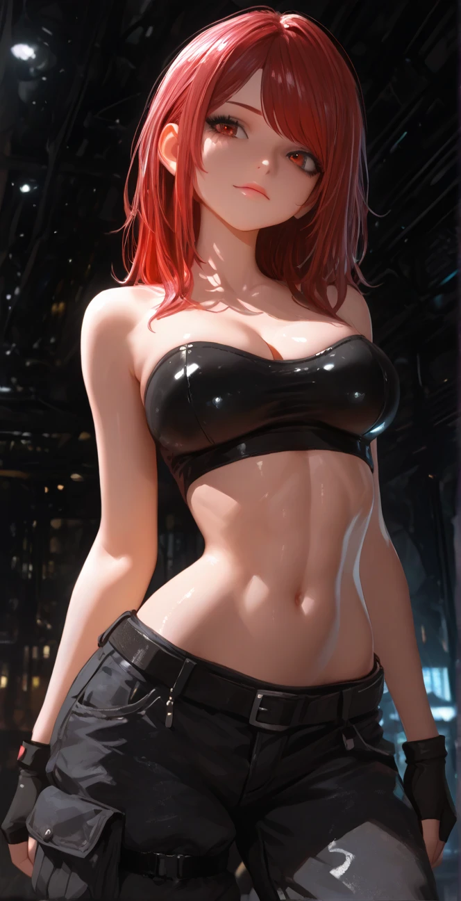 Masterpiece, best quality, sexy beautiful woman, red hair with a bun, green beautiful eyes, in a stalker costume, looking for supplies in a dead and abandoned city